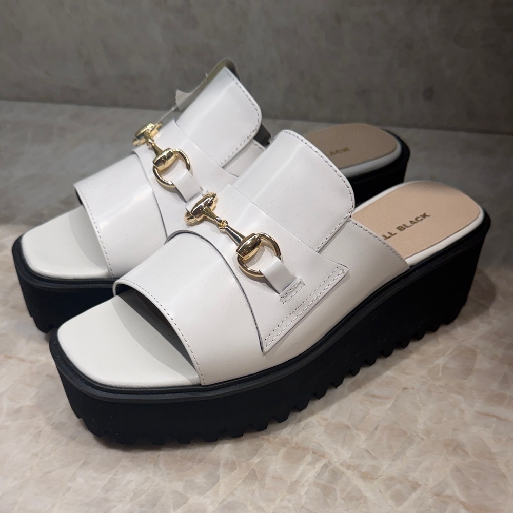 All Black Link White Platform Slide Sandals size 37